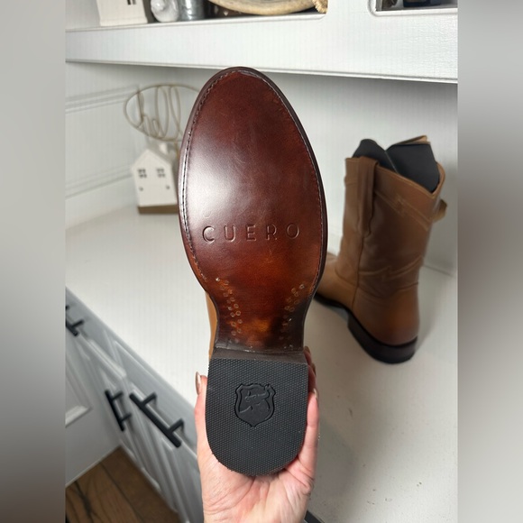 Cuero Handmade Cowboy Boots Men’s 8D Women’s 9 Tan Leather Western w/ Dust Bag - Picture 8 of 10